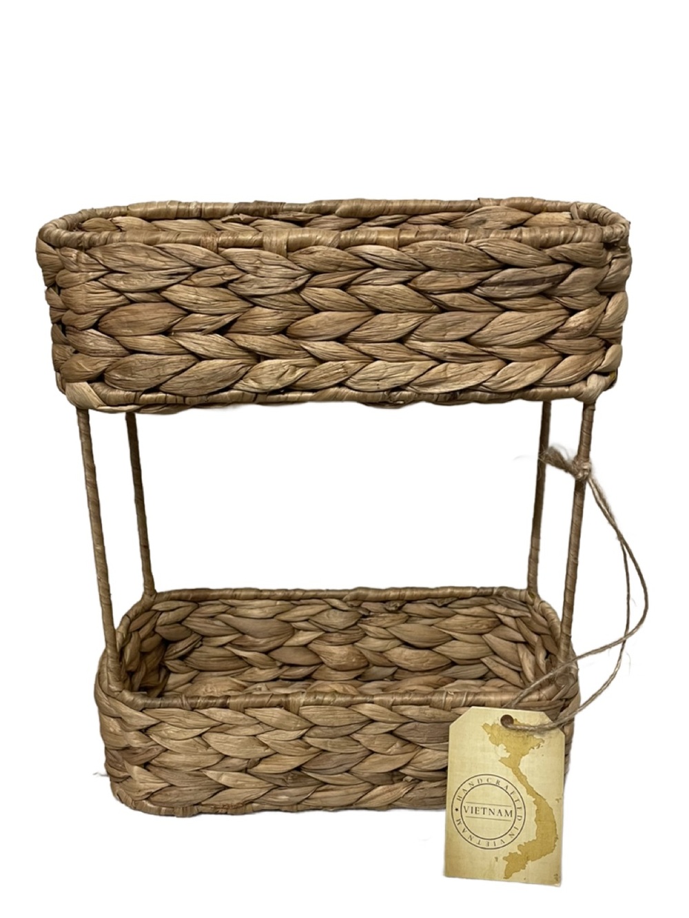 Woven Two-Tier Natural Seagrass Free Standing Basket/Shelf - Tan - Handcrafted